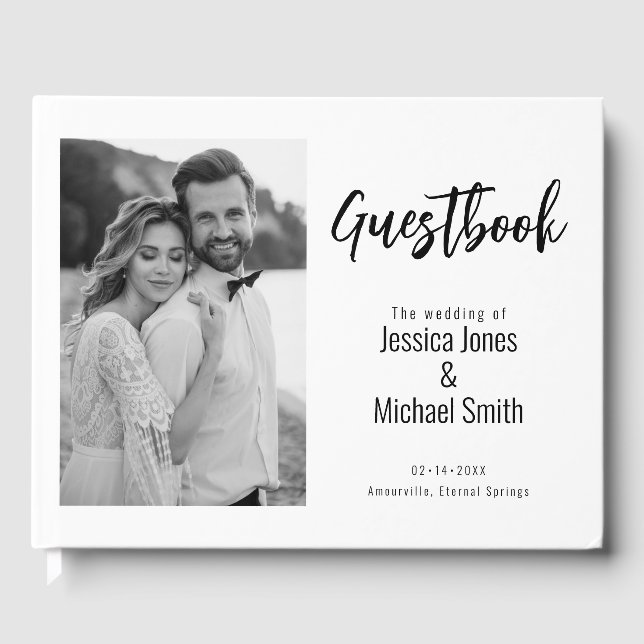 💍 Minimalist Elegant with photo and message  Guest Book (Front)