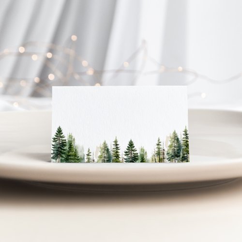 Minimalist elegant woodland pine trees wedding place card