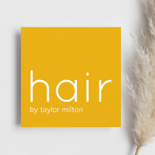 Minimalist Elegant Yellow White Hair Stylist Square Business Card