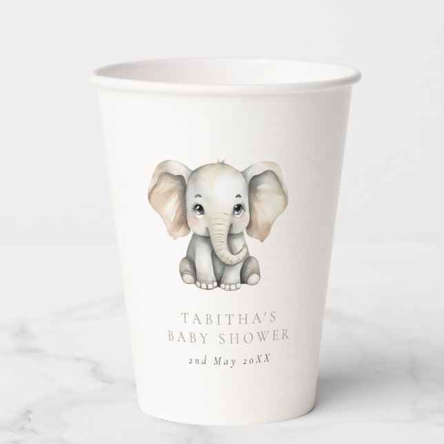 Minimalist Elephant Little Peanut Baby Shower Paper Cups (Front)