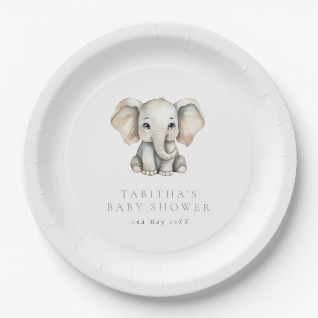Minimalist Elephant Little Peanut Baby Shower Paper Plates (Front)