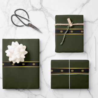 Minimalist Emerald Black And Gold Geometric Wrapping Paper Sheets