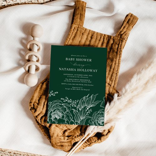 Minimalist Emerald Boho Botanical Baby Shower Invitation