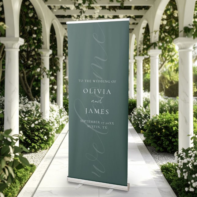 Minimalist Emerald Elegant Script Wedding Welcome Retractable Banner (Creator Uploaded)