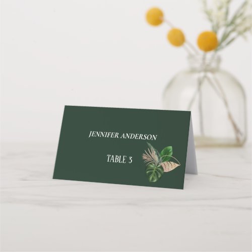 Minimalist Emerald Flower Wedding Place Cards