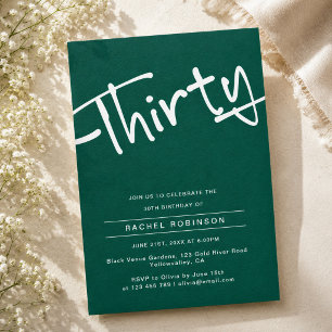 Minimalist Emerald Green 30th Birthday Party Invitation