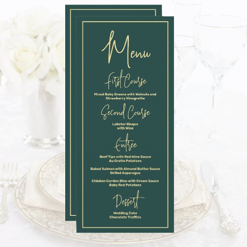 Minimalist Emerald Green and Gold Modern Script Menu