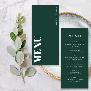 Minimalist Emerald Green Bold Modern Wedding Menu