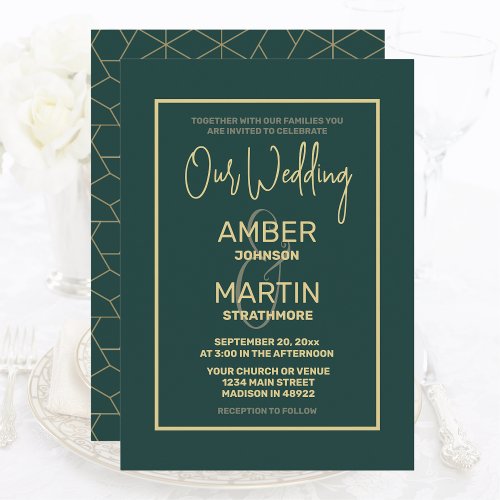 Minimalist Emerald Green Chic Geometric Wedding Invitation