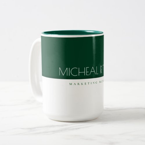 Minimalist Emerald Green Custom monogram Name Job Two_Tone Coffee Mug