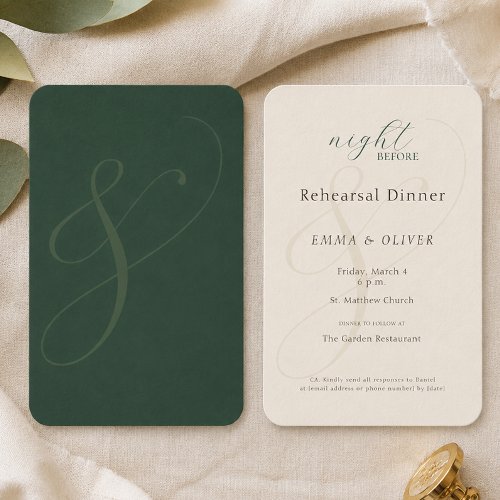Minimalist Emerald Green Elegant Rehearsal Dinner Enclosure Card