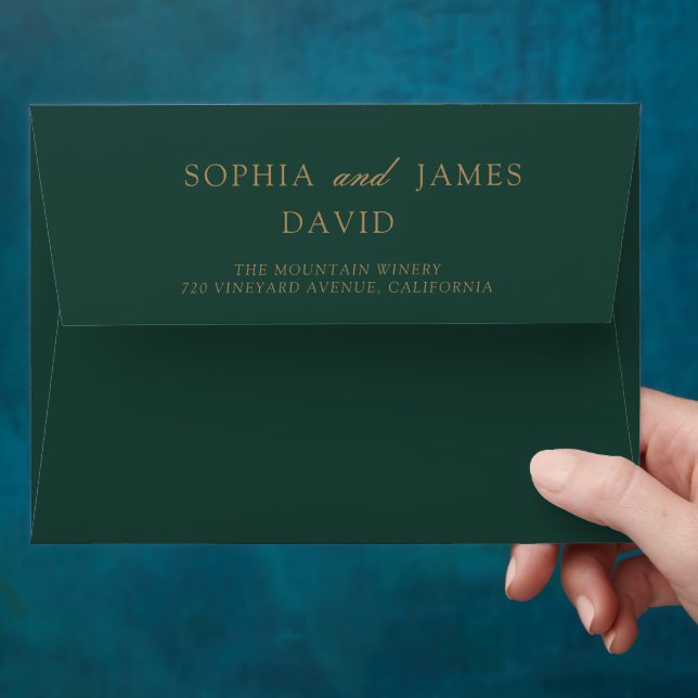 Minimalist Emerald Green Gold Elegant Wedding Envelope (Hand)