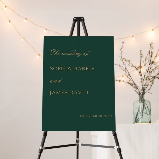 Minimalist Emerald Green Gold Elegant Wedding Foam Board (In Situ (Stand))