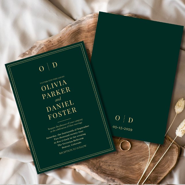 Minimalist Emerald Green Gold Elegant Wedding Invitation (Creator Uploaded)