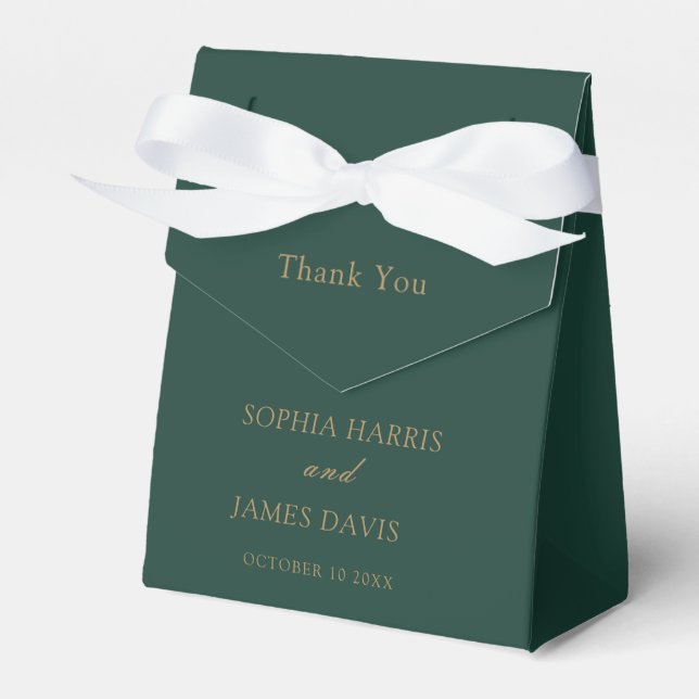 Minimalist Emerald Green Gold Modern Elegant Favor Boxes (Front Side)