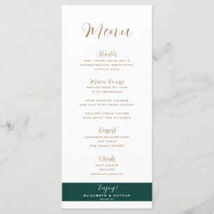 Minimalist Emerald Green & Gold Wedding Menu