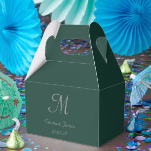 Minimalist Emerald Green Monogram Script Wedding Favor Boxes