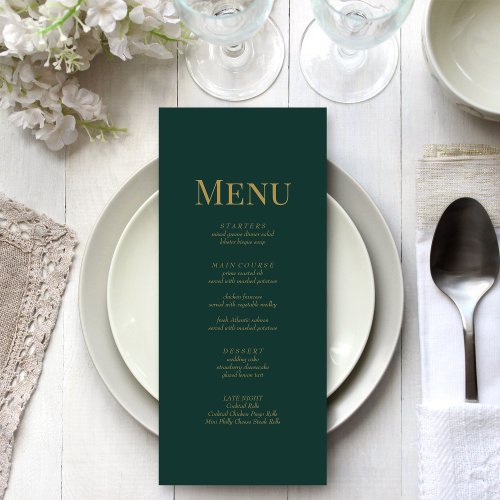 Minimalist Emerald Green Monogram Wedding  Menu