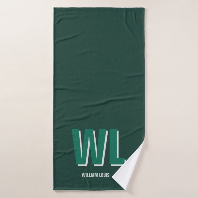 Minimalist Emerald Green Personalized Monogram  Bath Towel (Bath Towel)