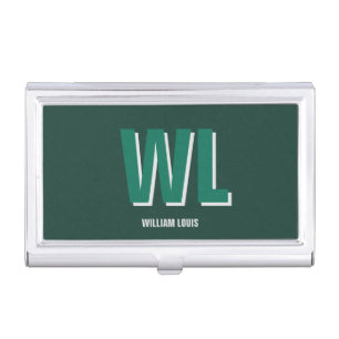 Minimalist Emerald Green Personalized Monogram Business Card Case
