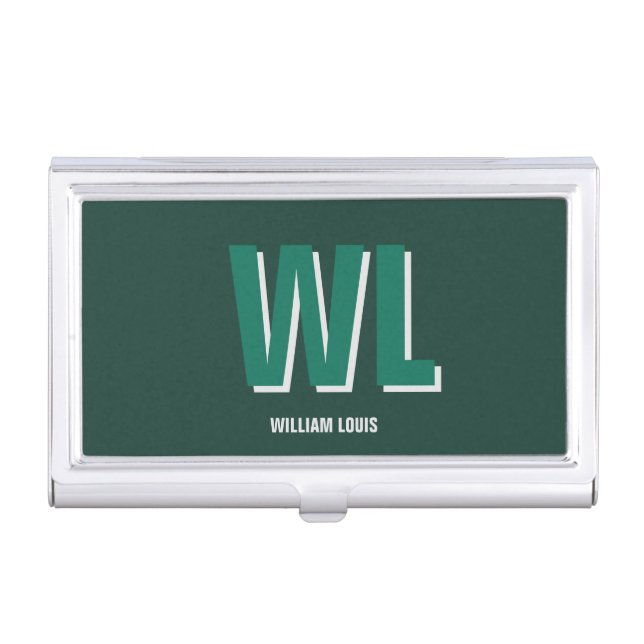 Minimalist Emerald Green Personalized Monogram  Business Card Case (Front)