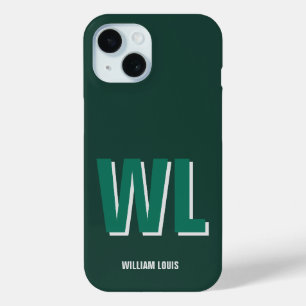 Minimalist Emerald Green Personalized Monogram  iPhone 15 Case