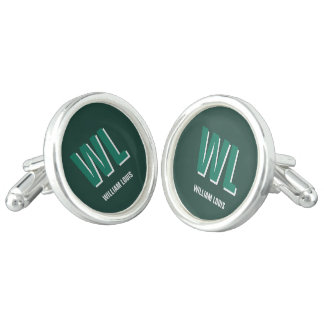 Minimalist Emerald Green Personalized Monogram Cufflinks