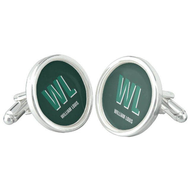 Minimalist Emerald Green Personalized Monogram  Cufflinks (Angled)