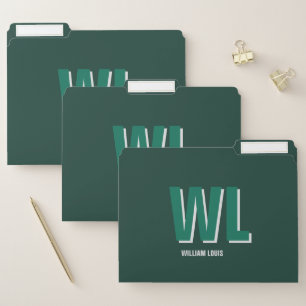 Minimalist Emerald Green Personalized Monogram File Folder
