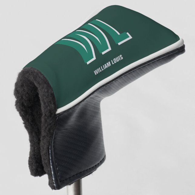 Minimalist Emerald Green Personalized Monogram  Golf Head Cover (3/4 Front)