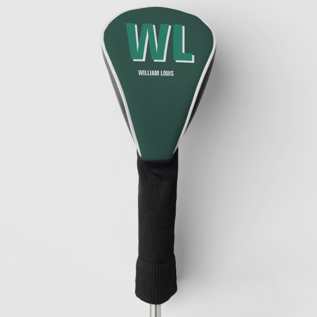 Minimalist Emerald Green Personalized Monogram  Golf Head Cover (Front)