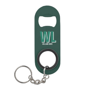 Minimalist Emerald Green Personalized Monogram Keychain Bottle Opener