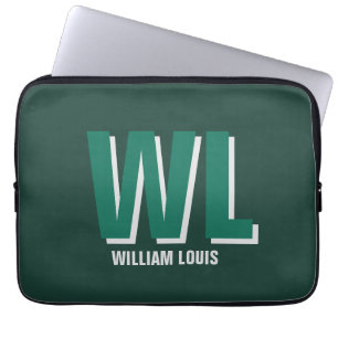 Minimalist Emerald Green Personalized Monogram Laptop Sleeve