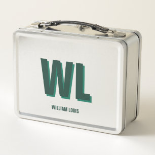 Minimalist Emerald Green Personalized Monogram Metal Lunch Box