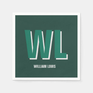 Minimalist Emerald Green Personalized Monogram  Napkins