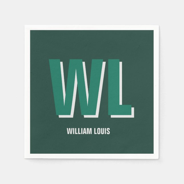 Minimalist Emerald Green Personalized Monogram  Napkins (Front)