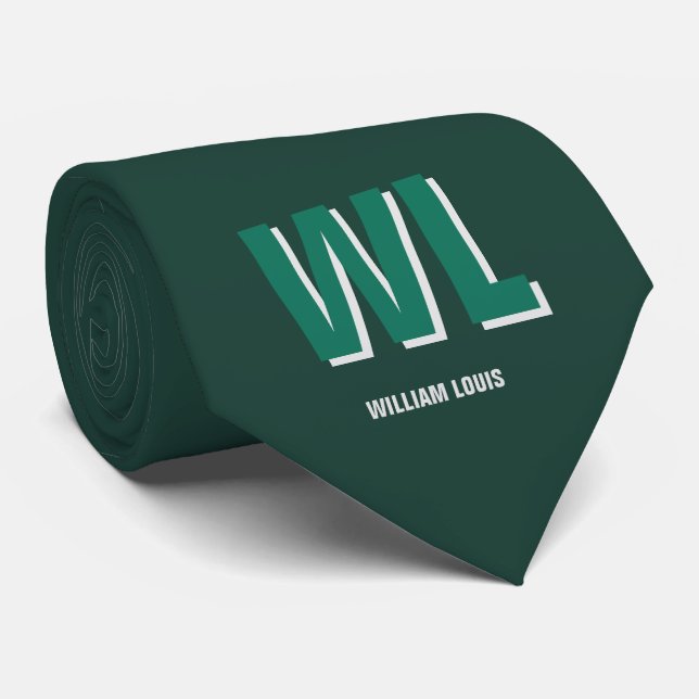 Minimalist Emerald Green Personalized Monogram  Neck Tie (Rolled)