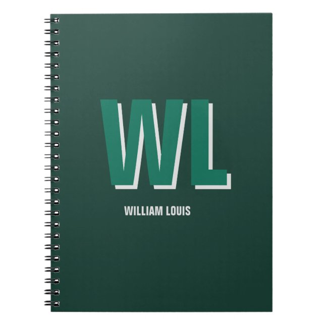 Minimalist Emerald Green Personalized Monogram  Notebook (Front)