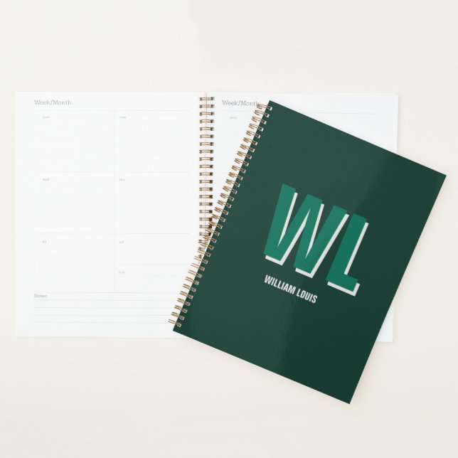 Minimalist Emerald Green Personalized Monogram  Planner (Display)