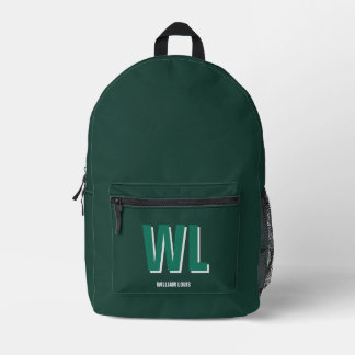 Minimalist Emerald Green Personalized Monogram Printed Backpack