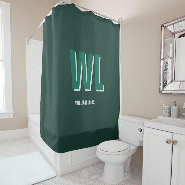 Minimalist Emerald Green Personalized Monogram  Shower Curtain (In Situ)
