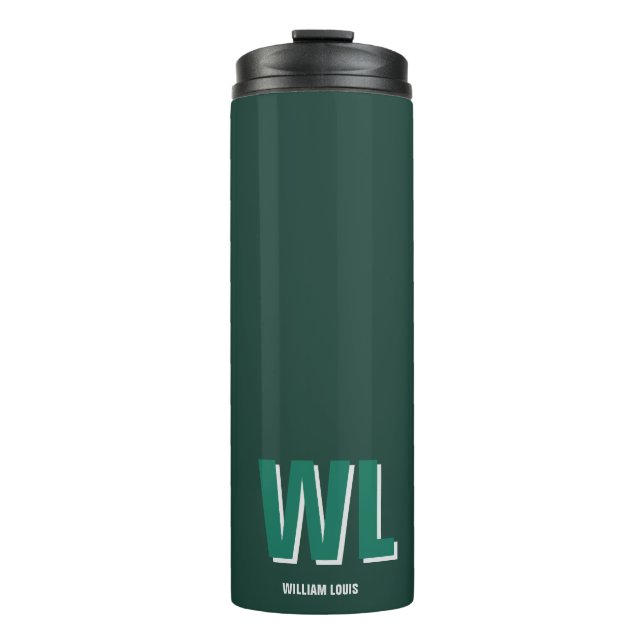 Minimalist Emerald Green Personalized Monogram  Thermal Tumbler (Front)