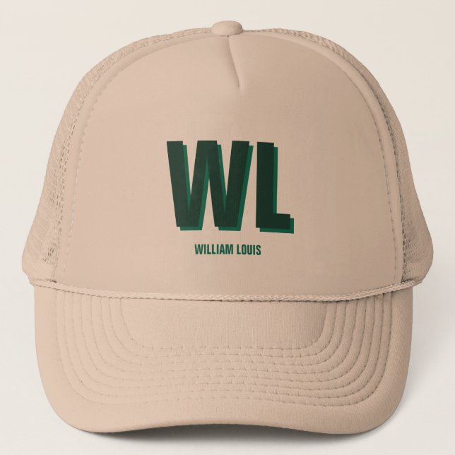 Minimalist Emerald Green Personalized Monogram  Trucker Hat (Front)