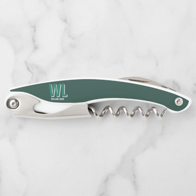 Minimalist Emerald Green Personalized Monogram  Waiter's Corkscrew (Front)
