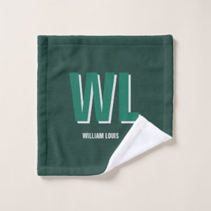 Minimalist Emerald Green Personalized Monogram  Wash Cloth