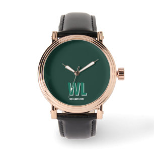 Minimalist Emerald Green Personalized Monogram  Watch