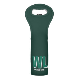 Minimalist Emerald Green Personalized Monogram  Wine Bag