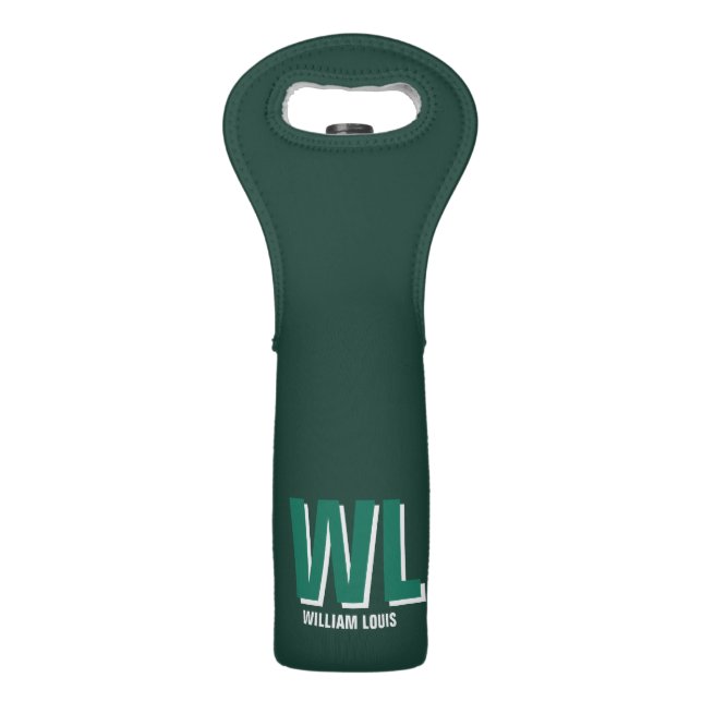 Minimalist Emerald Green Personalized Monogram  Wine Bag (Front)