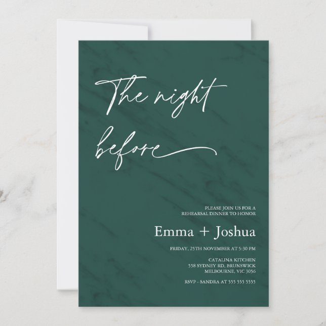 Minimalist Emerald Green Photo Rehearsal Dinner  Invitation (Front)
