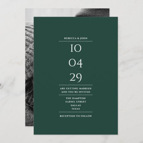 Minimalist Emerald Green Photo Wedding Date Invitation